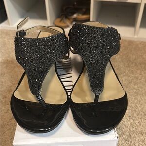 Dream Pairs - Aditi Black Sandals with Embellished T-Strap and Ankle Strap *NEW